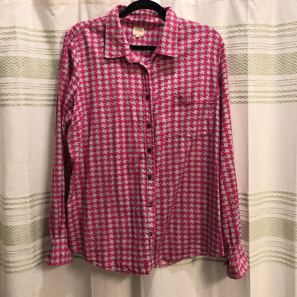J. Crew Flannel in Pink Houndstooth